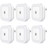 Sycees SC01 Plug-in LED Night Light Lamp with Dusk to Dawn Sensor for Hallway, Kitchen, Bathroom, Bedroom, Stairs, Daylight White, 6-Pack