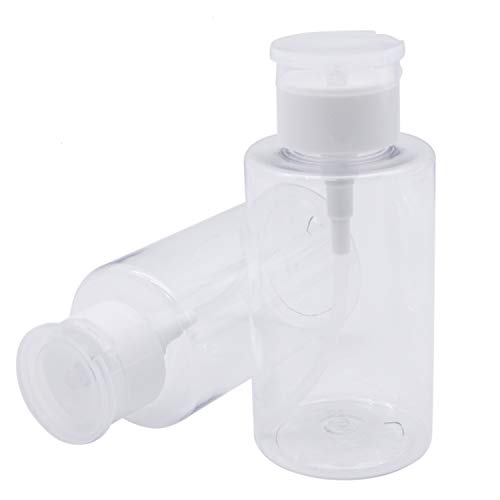 JETEHO 2Pcs 10oz Professional Push Down Empty Pump Dispenser Bottle with Flip Top Cap for Nail Polish Remover Liquid Bottle Container
