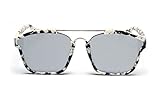 SojoS Square Fashion Women Mirrored Lens Abstract Sunglasses SJ2003 With White Frame/Silver Lens