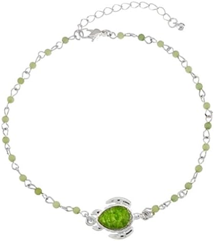 Sealife Summer Theme Bead Link Anklet (Beaded Sea Turtle Green)