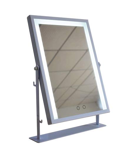 New Hollywood Lighted Vanity Mirror LED Dimmable Makeup Mirror with Lights Desktop Bathroom Mirror 3 Light Source Modes Touch Screen 180Â° Adjustable Angle (White)