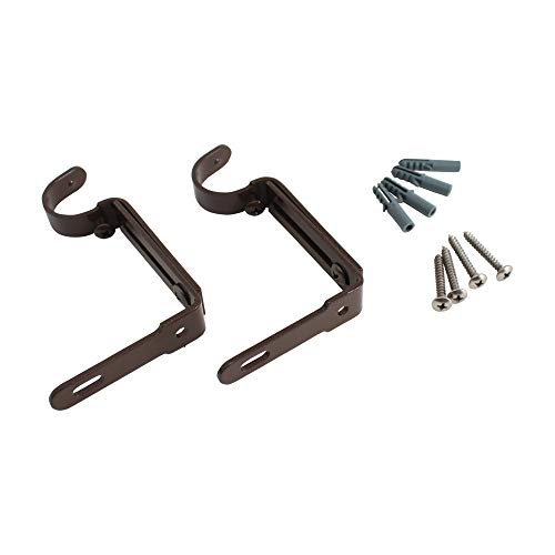 GB HOME COLLECTION gbHome GH-6752S2BR Adjustable Curtain Rod Brackets for 1 inch Rods, Set of 2, Brown, Premium Steel Single Rod Bracket for Walls, Drapery Rod Holder, Extendable Metal Wall Bracket
