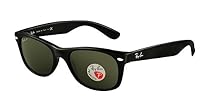 Ray-Ban RB2132 New Wayfarer Sunglasses Unisex (Shiny Black Frame Polarized Solid Lens, 55 mm)