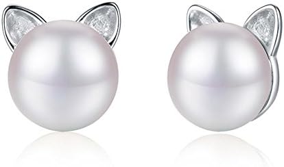 cute cat stud earrings Cultured Cat ，Pearl Stud Earrings, Classic Fashion Cat Stud Earrings,Little Cute Cat Stud Earrings For Women Girls