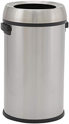 Design Trend Round Stainless Steel Commercial Trash Can with Open Top | 65 Liter / 17 Gallon, Silver