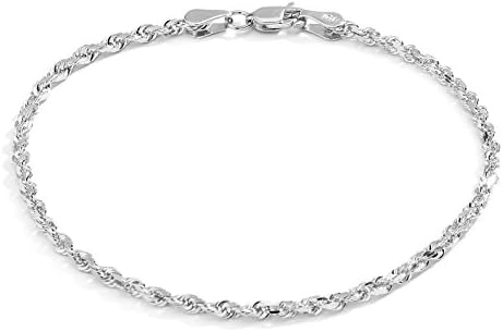 10k Fine Gold Solid Diamond Cut Rope Chain Bracelet and Anklet for Men & Women, 2.5mm (0.1")