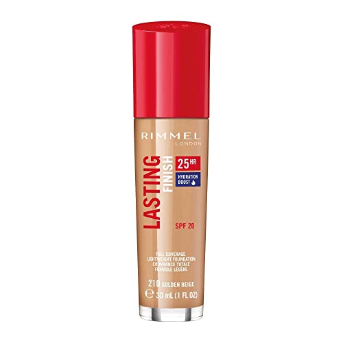 RIMMEL LONDON LASTING FINISH 25HR – 210 GOLDEN BEIGE – FOUNDATION, 25-HOUR WEAR, FULL COVERAGE, WATERPROOF, 1OZ