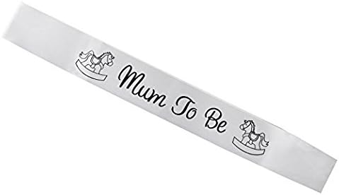 Mum to Be Sash, Baby Shower Decorations Gifts for Boy or Girl, Maternity, Pregnancy Sash for Newborn Party Celebration Supplies, White Satin with Black Lettering