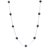 Blue Lapis Stone Beads Station Illusion Sterling Silver Chain Necklace