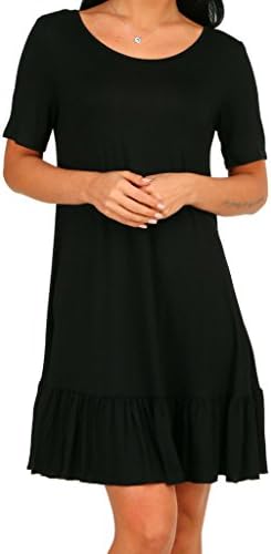 Happy Cool Women's Short Sleeve Bottom Ruffle Tunic Swing Tshirt Dress Pockets Black L