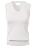Women's Solid Classic V-Neck Sleeveless Pullover Sweater Vest Top Ivory M
