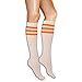 AJs Classic Triple Stripes Retro Knee High Tube Socks - White, Neon Orange, Sock size 11-13, Shoe Size 5 and up