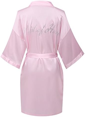 Joy Bridalc Satin Wedding Robes with Clear Rhinestones-Bride&Bridesmaid Edition Short Kimono