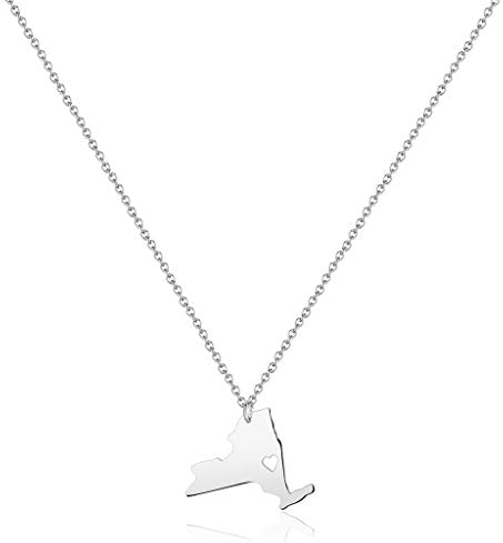 Fasjosma Custom Dainty New York Necklace - Small New York State Jewelry Length 20 Inches