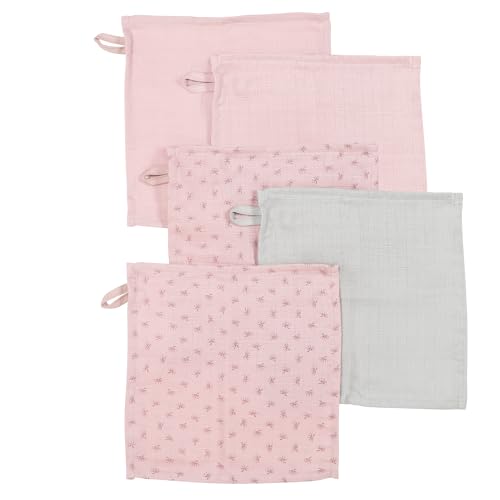roba Set of 5 Lil Planet Baby Washgloves 25 x 25 cm - GOTS and Oeko-TEX Certified - Organic Cotton - Pink/Grey
