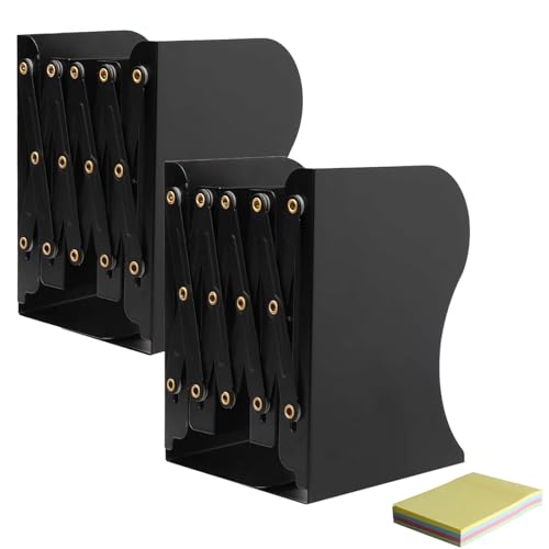 DIFIT 2 Pieces Book Ends, Adjustable Bookends, Non-Skid Heavy Duty Book Ends for Shelves, Black Metal Bookends, Decorative Books End, Office Accessories for Library Home Classroom School Office