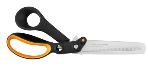 Fiskars Serrated Hardware Scissors, For right-Handed Users, With Power-enhancing Technology, Length: 24 cm, Stainless Steel Blade/Plastic Handles, Black/Orange, Amplify, 1020223