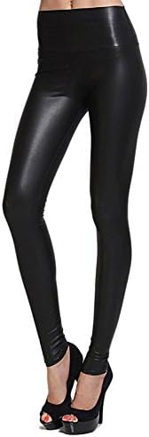 Retro Design Thin Faux Leather Stretchy High Waisted Tights Ankle Leggings (XXL-2PACK, black)