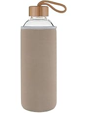 Ferexer Sports Trinkflasche Glas Wasserflasche mit Bambus Deckel 1 L / 1000 ml / 550 ml