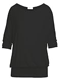 Amie Finery Oversized Dolman Tops For Women Bottom Banded Half Sleeve Made In USA Large Black