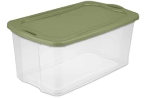 Extra Large Clear Plastic Storage Bin with Full‑Grip Handles and Green Lid, 114L