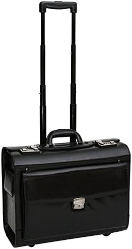 S Babila Top Grain Leather Wheeled Pilot Case Briefcase Flight Cabin Trolley