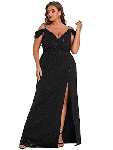 V Neck Cute Plus Size Black Dresses Gowns Uk Ever-Pretty Plus