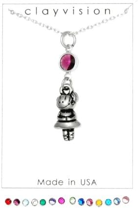 Clayvision Ballerina/Dancer Charm Necklace w/ Amethyst Colored Crystal February