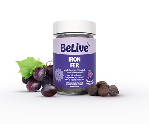 BeLive Iron Gummies For Women, Men & Kids - Multivitamin Supplement with Vitamin C, B and Zinc - Supports Red Blood Cell Production - Grape Flavor - 60 Count - Gluten Free