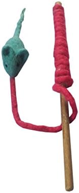 Eco-Mouse Teaser, 36" Rope with 10" Wand, Made from 100% Boiled Wool (Blue Mouse)