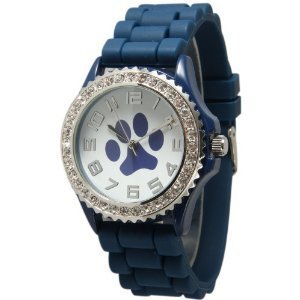 Navy Blue Paw Face Silicone Watch w/ CZ Crystal Rhinestones Face Bling
