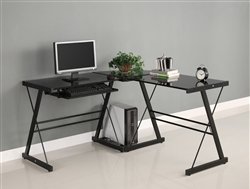 Callen Black Glass L-shaped Corner Computer Desk with Keyboard Tray