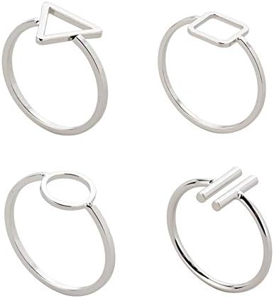 Velsinity 4 PCS Joint Knuckle Ring Set Geometric Triangle Square Circle Open Ring for Women Girls