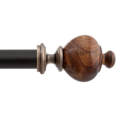 Photo 1 of Deco Window Adjustable Brown Curtain Rods for Windows 72 to 144 Inch Decorative Heavy Duty 1 Inch Drapery Rods with Natural Wood Finials