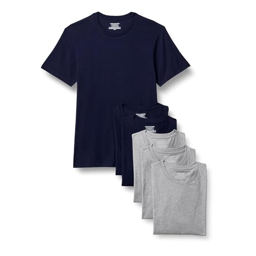 Magliette Intime a Girocollo Vestibilità Aderente Uomo, Confezione da 6, Medio Grigio Mélange/Blu Marino, L
