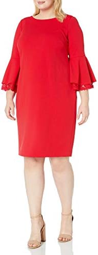 Lace Trim Bell-Sleeve Sheath Dress 