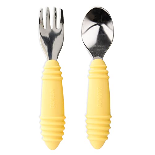 Bumkins Toddler Utensils, Kids Size Fork and Spoon Set, Silicone and Stainless-…