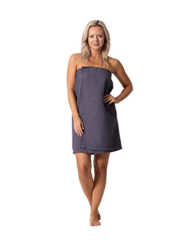 Turkish Linen Women's Waffle Spa Body Wrap with Adjustable Closure (One Size, Gray)