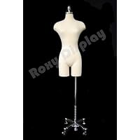 (JF-F2WLG+BS-WCDX) ROXYDISPLAY Female Body form, Straight Pinnable with Chrome Caster Base, metal neck cap.