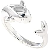 YIQPKUM Cute Sea Dolphin Rings for Women Zinc Alloy Jewelry Adjustable Open Band Charms Statement Artistic Ocean Animals Gifts