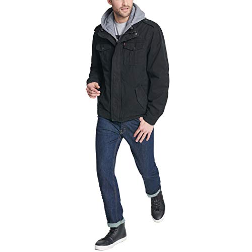 Levi's Men's Washed Cotton Military Jacket with Removable Hood