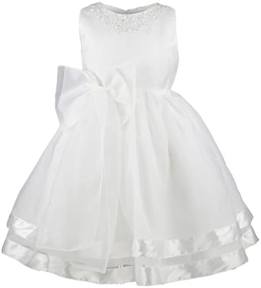 Flower Girls Dress Satin Organza Wedding Party Ball Gown Bowknot Tulle Dresses White 6