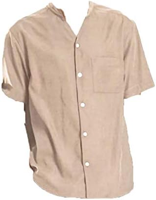 TUDUZ Men Shirts Summer Vintage Solid Grandad Collar Short Sleeve T Shirts Buttons Henley Neck Cotton and Linen Casual Tops Blouse