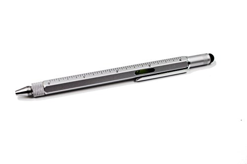 6 in 1 Multitool Pen with Gift Box - Includes 1 Ballpoint Pen, Universal Stylus Pen, Ruler,Flat and Phillips Screwdriver Bit, Level Gauge - The Perfect Multi-Function Gadget (Model B, 1PCS LIGHT GREY)