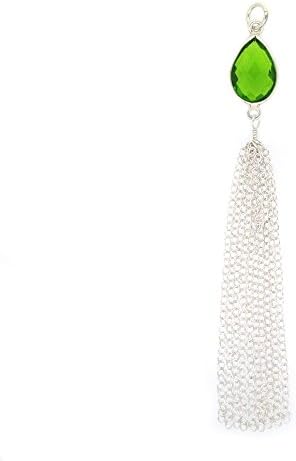 Tassel- Silver Tassel with Bezel Gem, Sterling Silver Teardrop Gemstone Tassel -Tassel Charm-Jewelry Findings-Jewelry Supply (Peridot)