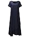ZANZEA Womens Vintage Round Neck Two-layer Short Sleeve Cotton Linen Maxi Dress Navy XL