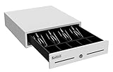 Epsilont Mini Cash Drawer Powder-Coated Steel with Roller Bearings 4 Bills 5 Coins with Double Media Slot 13" by 13" (White)