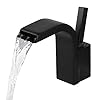 Lovedima Modern Single Joystick Handle Single Hole Solid Brass Waterfall Spout Bathroom Sink Faucet (Black)