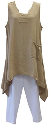 Women's Zinnia Cotton Gauze Artsy Sleeveless Long Layering Tunic Vest (1 (S/M), Cappuccino)