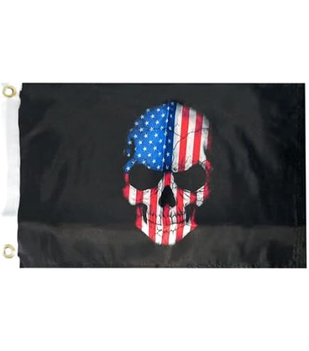 thumbnail interactive-video image 1 of Tactical Black American Skull Flag 12x18 Inches – 100D Woven Poly Nylon, Boat, Car, Truck, Patriotic Decor By Tradewinds 1 of 5